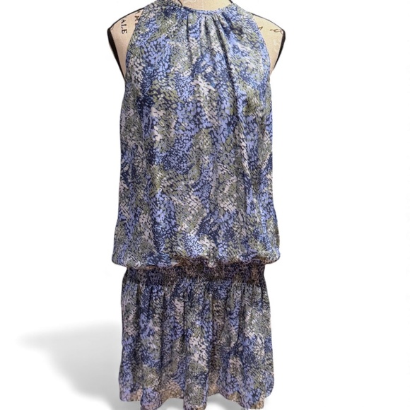 Ramy Brook Blue Green Silk Printed Drop-Waist Dress – Size L - Picture 1 of 6